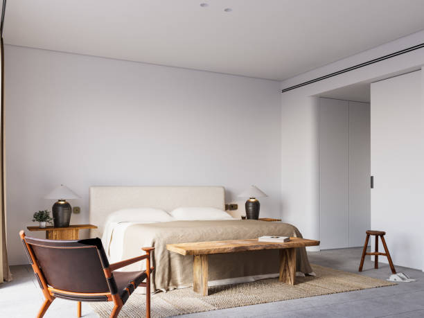 istock Wabi Sabi Interior Bedroom Wallpaper Mockup 1857419423