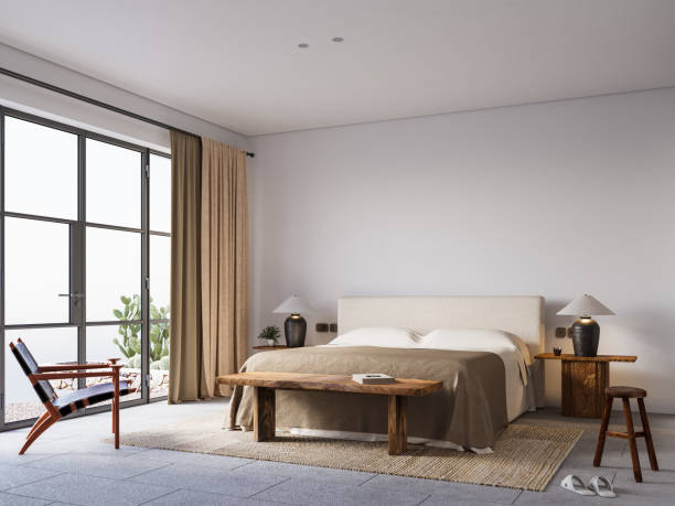 istock Wabi Sabi Interior Bedroom Wallpaper Mockup 1857419429