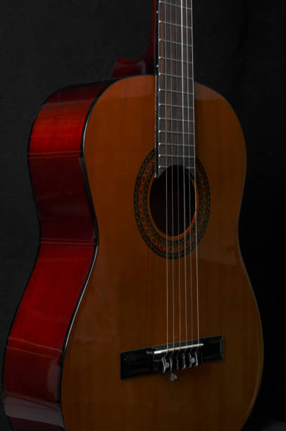 istock Acoustic  guitar close up  on a black background 1857467956