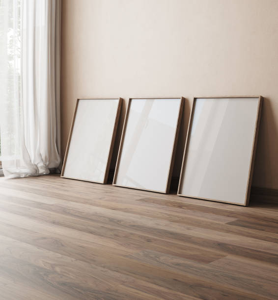 istock Three wooden frame mockup A (ISO) ratio in a room 1857472824