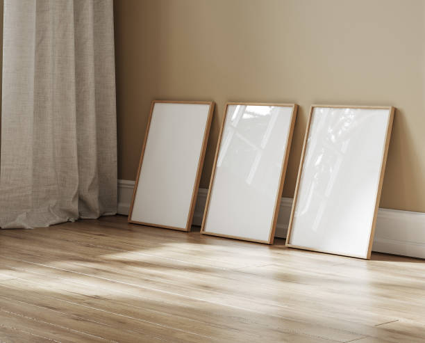 istock Three wooden frame mockup A (ISO) ratio in a room 1857477135