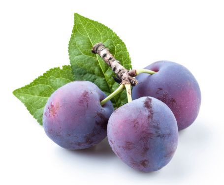 Plums with leaf isolated