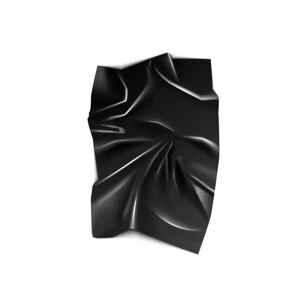 Vector illustration of Black latex fabric with texture of wrinkles, 3D crumpled plastic bag