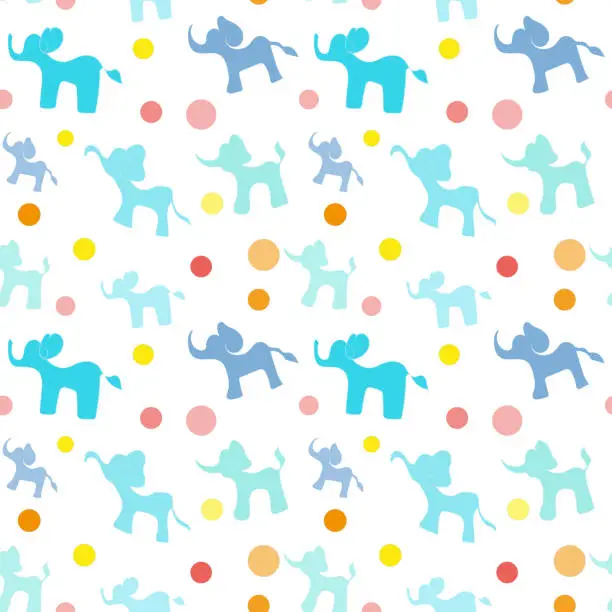 Vector illustration of Seamless pattern with cartoon colorful elephants.