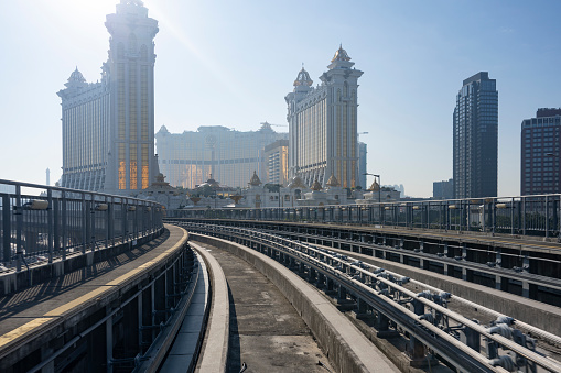 Landscape photos of modern skyscrapers and urban rail transit