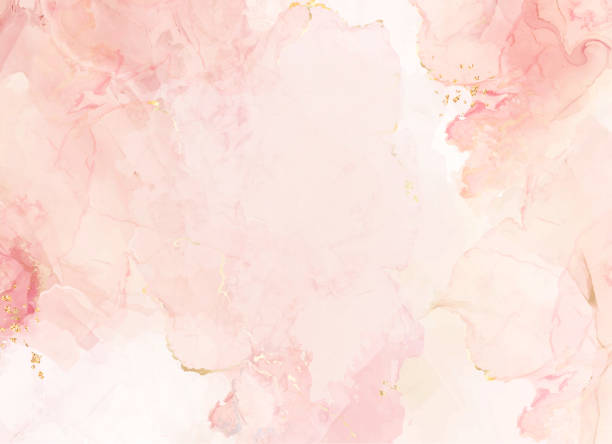 istock Pastel peachy watercolor fluid painting vector design card. Peachy fuzz and white marble golden geode frame 1857521477