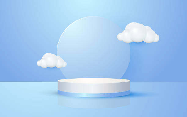istock Product scene round podium with cloud pastel blue background for cosmetic product presentation mockup show 1857545861