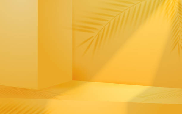 istock Product scene with leaf shadow pastel yellow background for cosmetic product presentation mockup show 1857547969