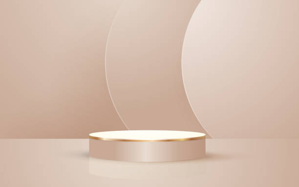 istock Round and circle podium product scene with pastel brown background for cosmetic product presentation mockup show 1857549009