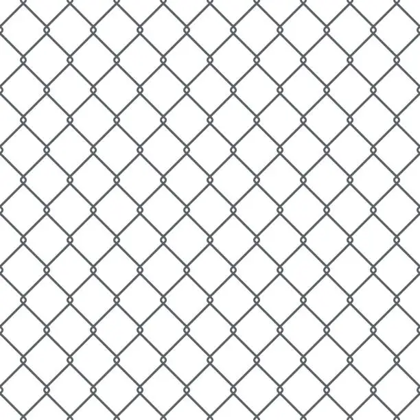 Vector illustration of Steel wire fence seamless pattern, metal chain link fencing texture isolated white background.