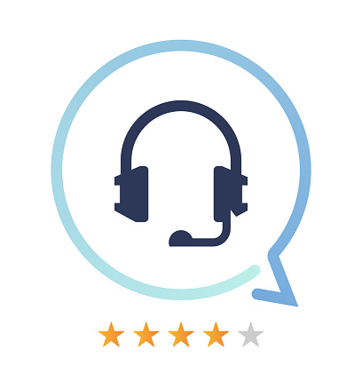 Headphones rating and comment vector icon.