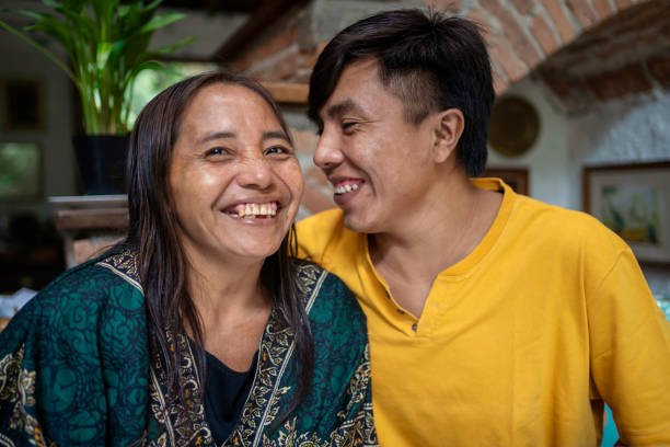Indigenous family heaving breakfast