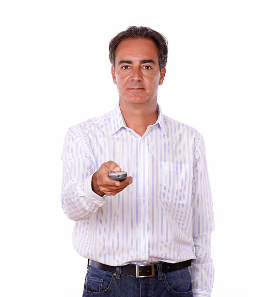 istock Adult male pointing with remote control 185757352
