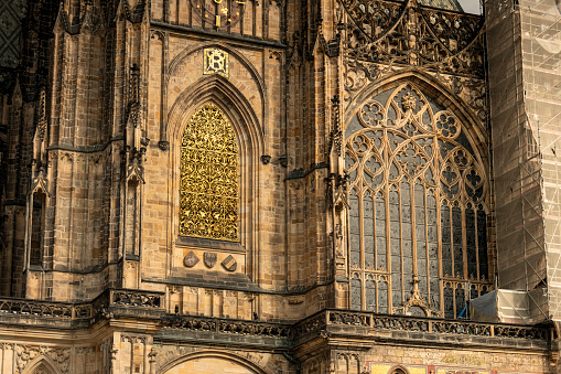 St. Vitus Cathedral church architectural details in the Prague Castle complex Czech Republic Czechia Europe