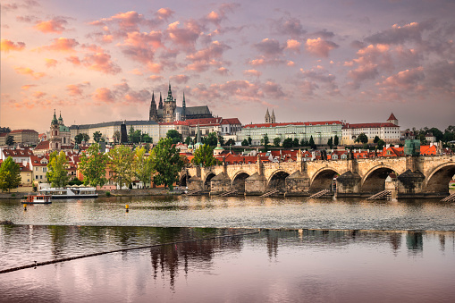 Charles bridge over the Vltava River in Czech Republic Czechia Europe