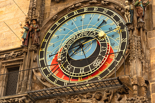Historical medieval astronomical clock or Prague Orloj in Old Town Square in Prague, Czech Republic