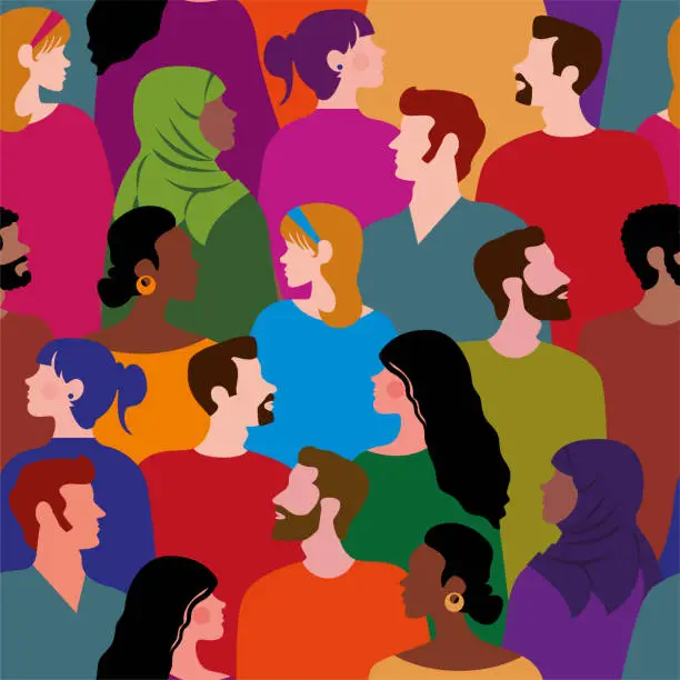 Vector illustration of Seamless Pattern of Multi-Ethnic Group People