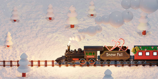 istock Winter train. Merry Christmas greeting 3d illustration. Space for text. Template background. 1857648032