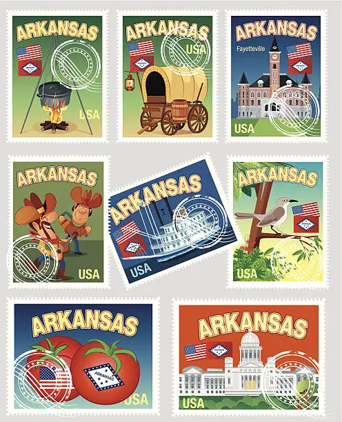 Vector illustration of Arkansas Stamps