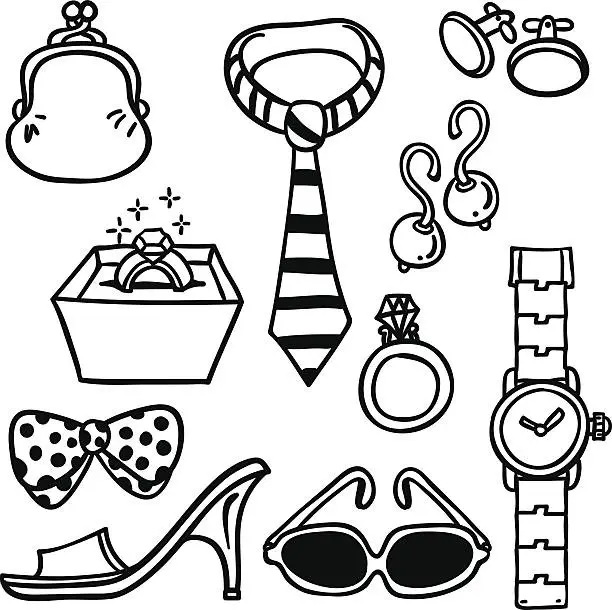 Vector illustration of Accessories illustration in black and white