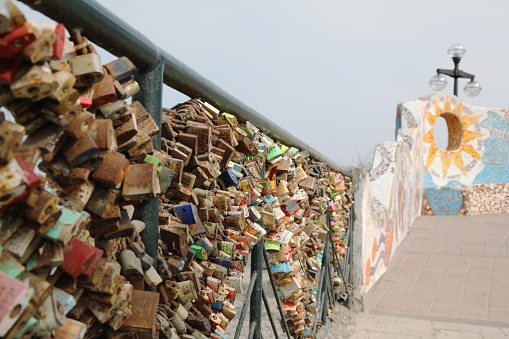 Parque del Amor (Park of Love) with a fence full of locks\nLima, Peru