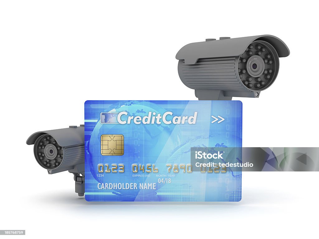 Duas câmeras de vigilância e de cartão de crédito - Foto de stock de Assistindo royalty-free