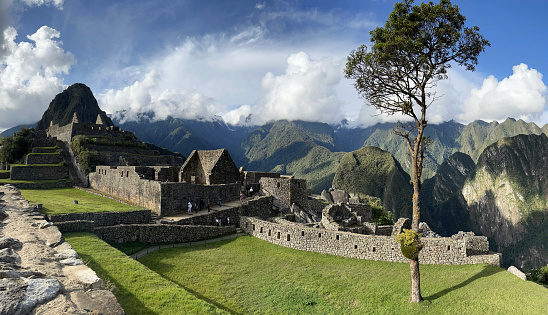 Panorama of the Incan citadel Machu Picchu in Peru. In 2007 Machu Picchu was voted one of the New Seven Wonders of the World.