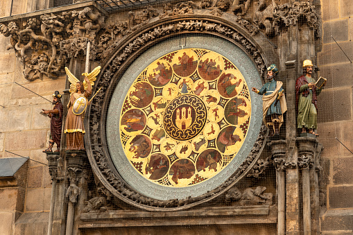 Historical medieval astronomical clock or Prague Orloj in Old Town Square in Prague, Czech Republic