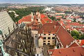 Aerial view of the city of Prague from St. Vitus Cathedral tower and Prague Castle Czech Republic