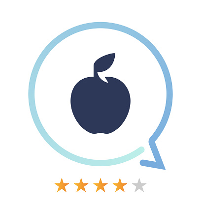 Organic fruit rating and comment vector icon.