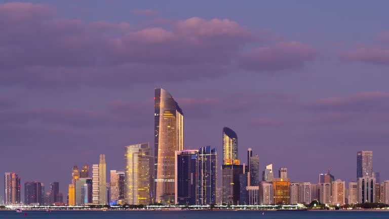 City skyline during sunset overlook city scape in Corniche , Marina, Abu Dhabi