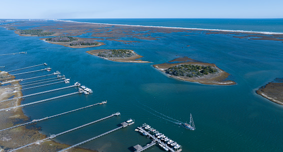 An aerial view of the Atlantic Intracoastal Waterway, near Wilmington, NC, USA.