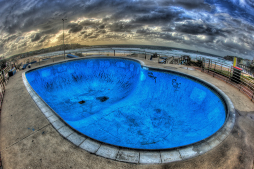 Bondi Beach skate bowl taken with a wide angle fisheye lens and using HDR