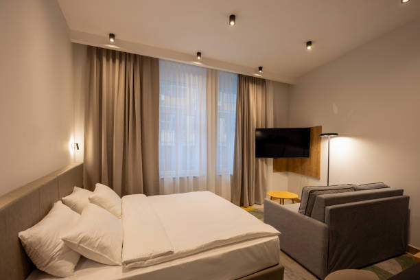 istock Interior of a hotel bedroom with master bed 1857787081