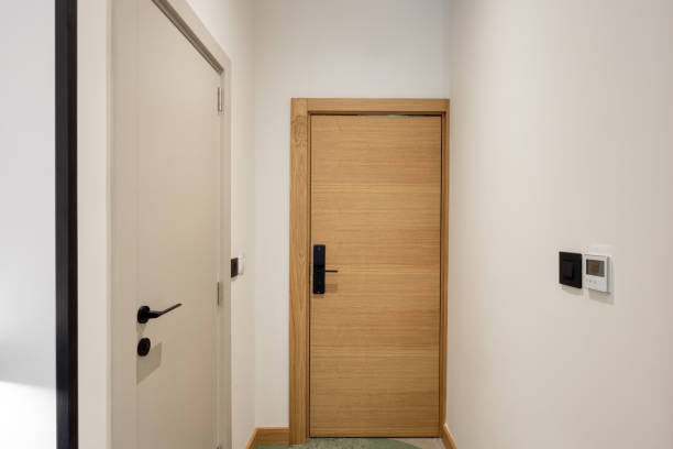 istock Hotel room corridor with doors 1857787340