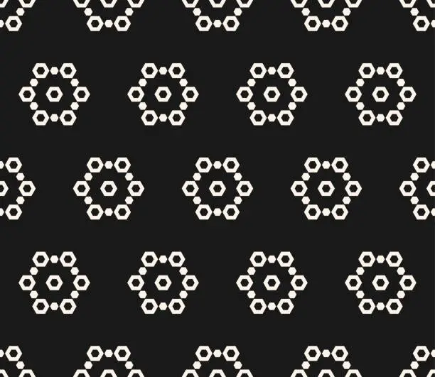 Vector illustration of Vector seamless pattern, texture with hexagons, geometric snowflakes