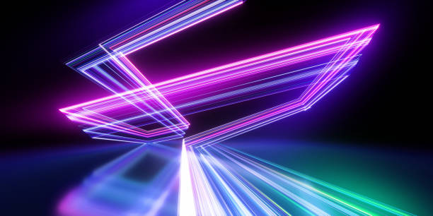 istock 3d render, abstract geometric neon background. Internet technology of future network. Digital data transfer concept. Dynamic lines glowing in the dark. Modern wallpaper 1857801664