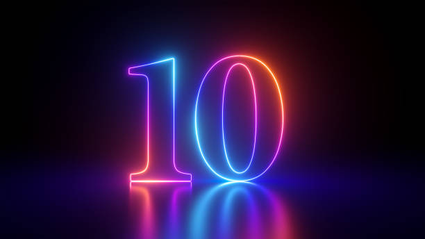 istock 3d render, abstract linear neon number ten, glowing digit isolated on black background 1857806898