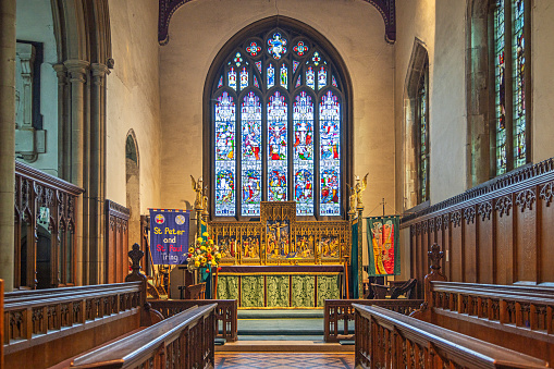 Saint Peter and Saint Paul Church, Tring, Hertfordshire, England - November 3nd 2023:  The main altar in the village church from the 14th century