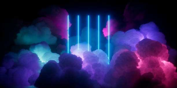 istock 3d render, abstract fantastic neon background, illuminated clouds and vertical glowing lines. Futuristic wallpaper, energy concept 1857817206
