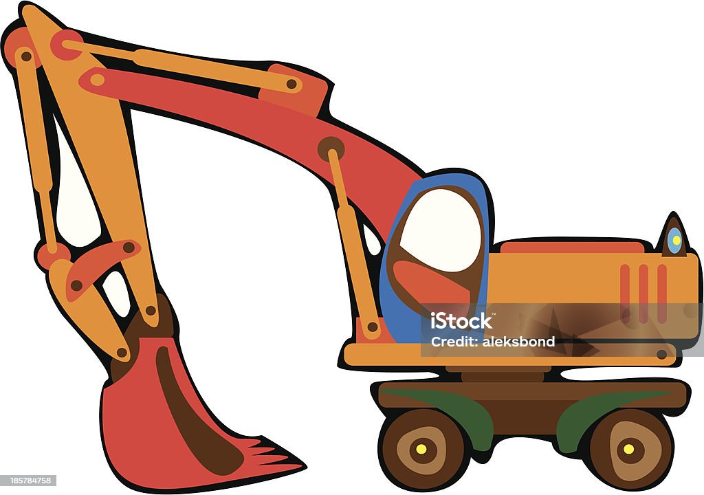 Dibujos animados vector naranja excavator aislado sobre fondo blanco - arte vectorial de Blanco - Color libre de derechos