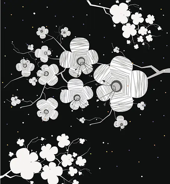 Vector illustration of Sakura's Branch on Black Background