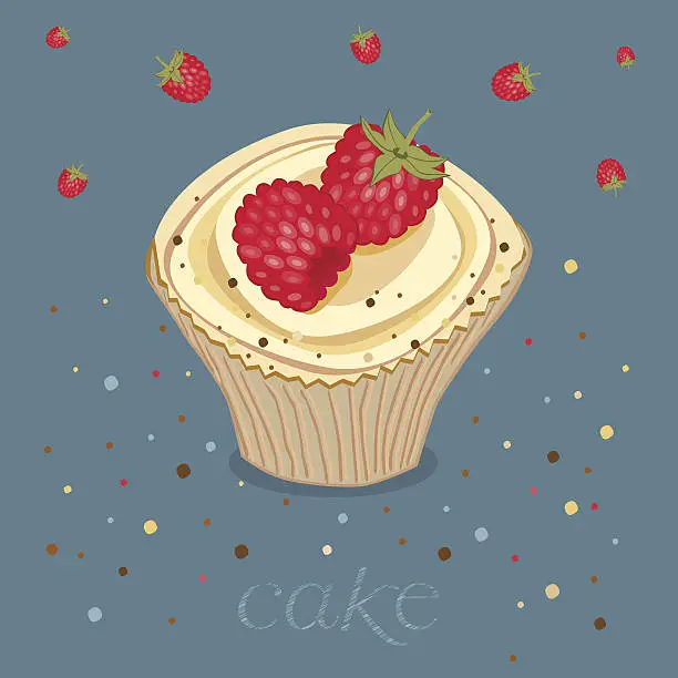 Vector illustration of Cupcake with Raspberries