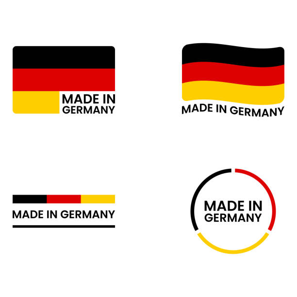 made in germany label set vektordesign auf weißem hintergrund. - germany postage stamp yellow red stock-grafiken, -clipart, -cartoons und -symbole