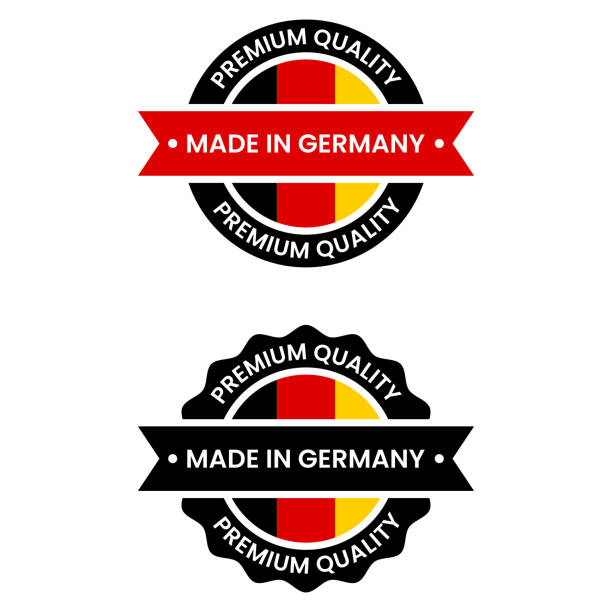 made in germany etikettenset vektordesign. - germany postage stamp yellow red stock-grafiken, -clipart, -cartoons und -symbole