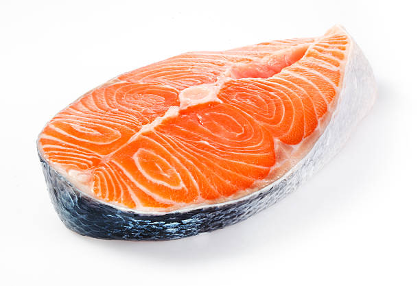 istock Salmon steak isolated on a white background 185791397