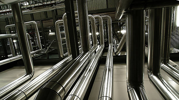 istock Industrial zone, Steel pipelines, valves and ladders 185792074