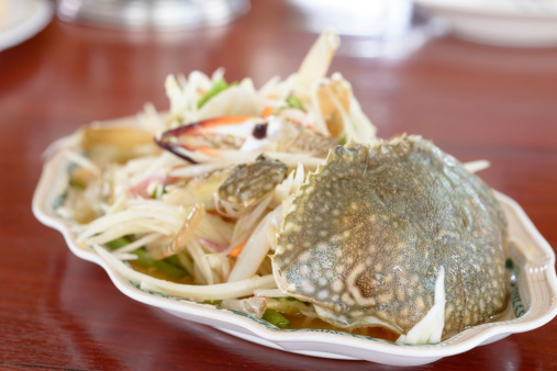 Authentic Thai Papaya salad with freshwater crab