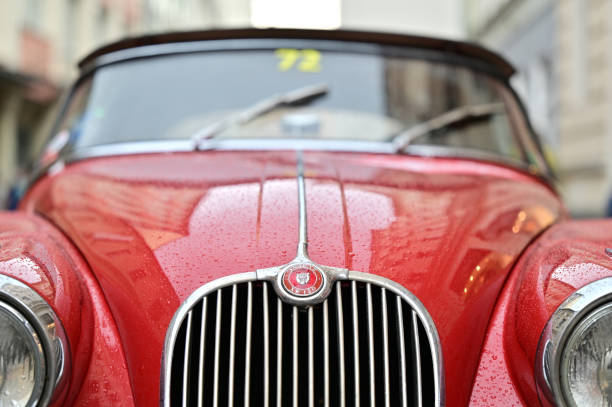 View of the metal filler cap of the fuel tank of a vintage car