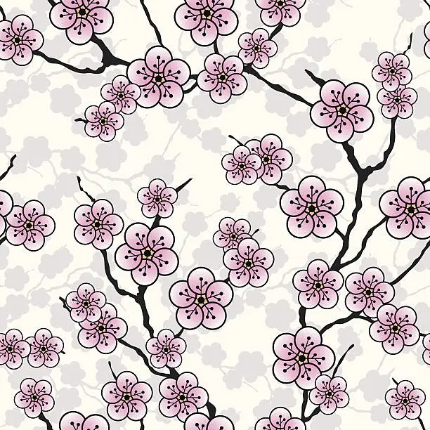 Vector illustration of vector seamless almond flowers wallpaper